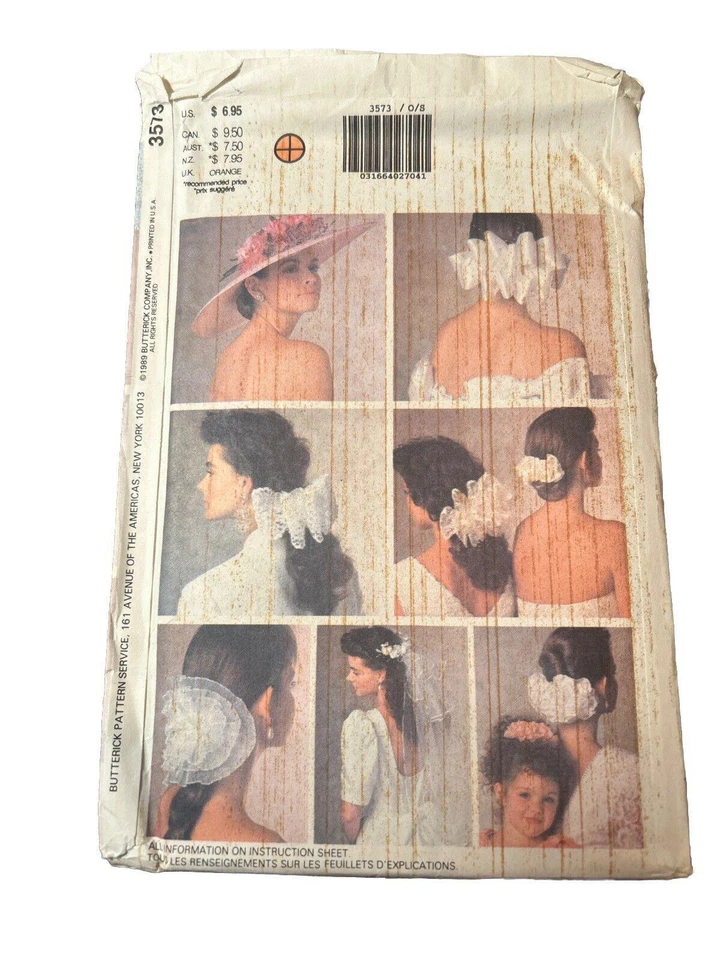 Butterick 3573 Wedding Hats and Bows One Size Fits All Sewing Pattern Uncut - Image 2 of 2