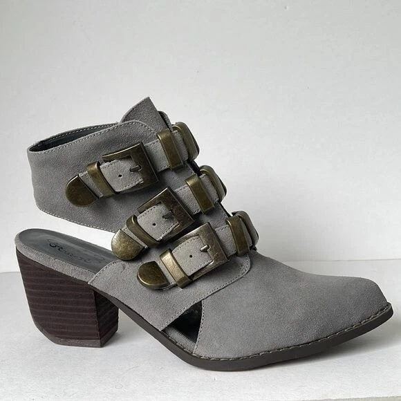 NUEVO SIN CAJA N.Y.L.A. Botines con Hebilla "General" Gris Gamuza Recorte Botín al Tobillo Talla 11M Foto 2 de 4