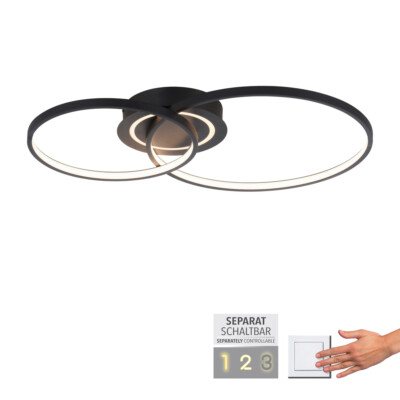 LED Deckenleuchte rund Lichtring schwarz drehbar getrennt schaltbar Wandschalter
