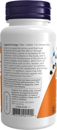 NOW FOODS L-Lysine 500 mg - 100 Tablets - Picture 3 of 6