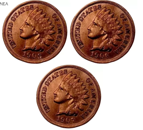 1905+1906+1907 Indian Head Penny Cent Lot ~ Borderline Uncirculated AU++ Red