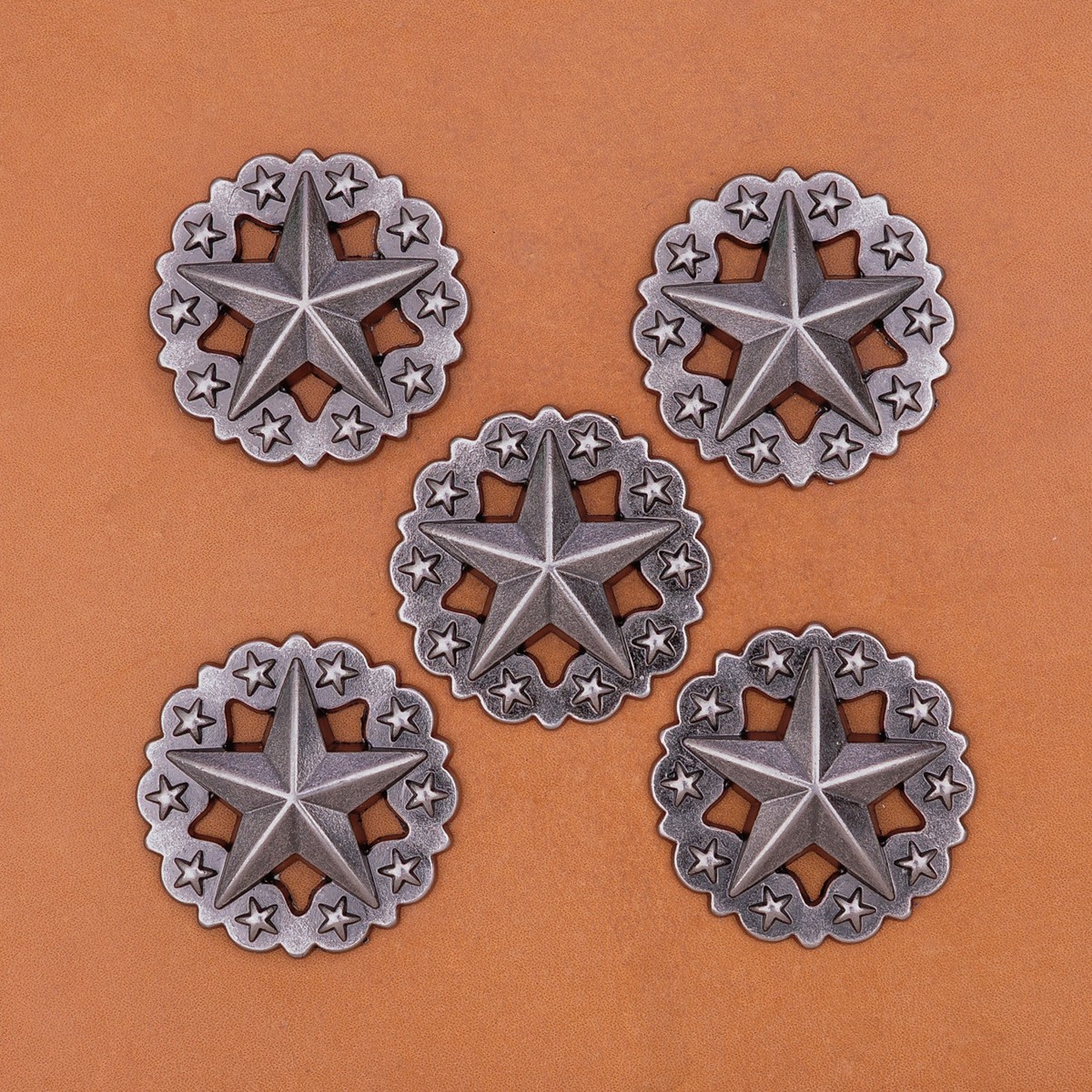 10-Piece Antique Silver Western Star Conchos - 2.8cm Rivetback For Belts, Hats, Jackets 6 thumbnail image