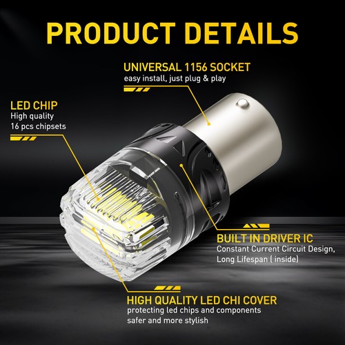 Upgraded 1156 LED Bulb 6500K White For Reverse DRL Brake Signal Light Pack of 2 - Imagen 3 de 12