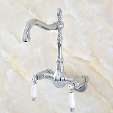 3-3/8" Chrome Wall Mounted Swivel Spout Bathroom Vessel Sink Tap Faucet Zqg206