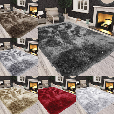 Neu Flauschige Teppiche Groß Shaggy Teppich Schimmer Glitzer Wohnzimmer Schlafzimmer Teppich Matte