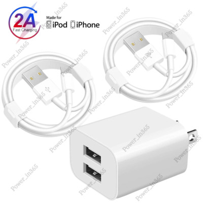 Dual Port Power Adapter USB Fast Charger Cable For iPhone 14 13 12 11 X XR 8 7 6