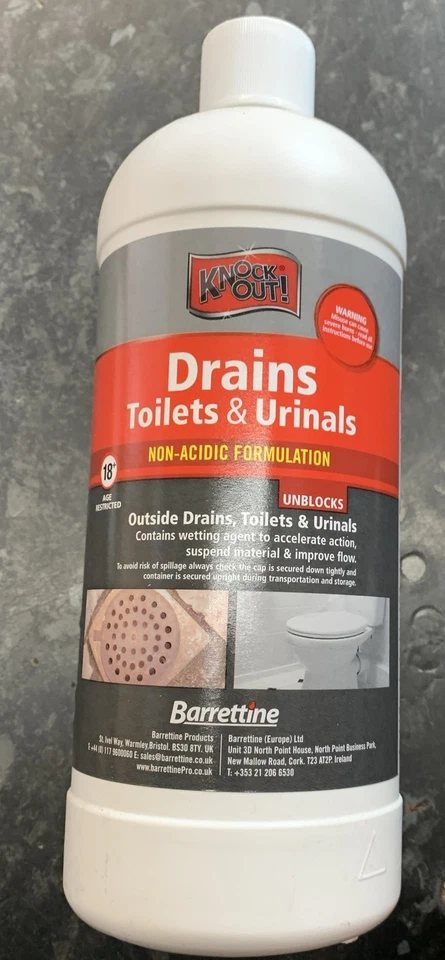 KNOCKOUT Knock Out Drains, Toilets and Urinals Non - Acidic Formulation Cleaner 1Litre