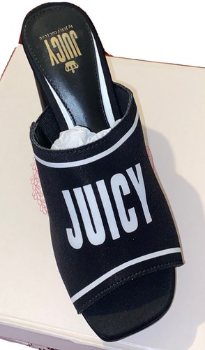 Juicy Couture Juicy Girly Womens Heeled Sandals Black White Logo Size 8 M - Picture 4 of 10