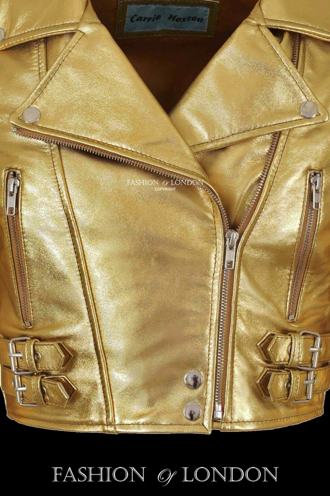 PROVOCATIVE Cropped Ladies Leather Jacket Golden Biker Rock Style Short ...