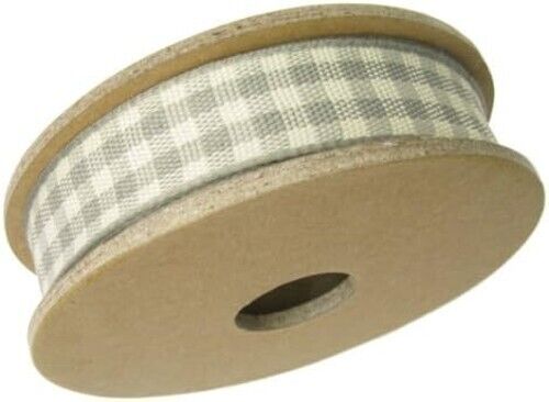Grey Gingham Ribbon 15mm wide best quality (East of India) per 2 mt length - Picture 1 of 1