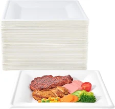 Ecolipak 150 Piecs Square Paper Plates, 8-Inch Compostable Disposable Plates