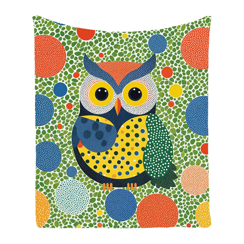 Owl Spotted Dots Flannel Bedspread Sofa Throw Blanket Holiday Birthday Gift - Image 2 of 4