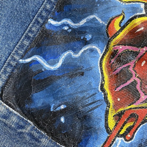 Vintage Denim Trucker Jacket Youth Size L or Adult XS/S Painted Heart *FLAWS - Picture 21 of 23
