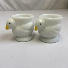 Opalex Milk Glass Egg Cup Holder Chick Bird Duck Yellow Beak Vtg 2.5" Set Of 2