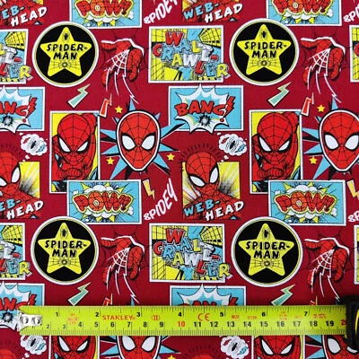 Spider-Man Comic Cotton Fabric Red Quilting Making Craft Scrapbook Sew FS756_1