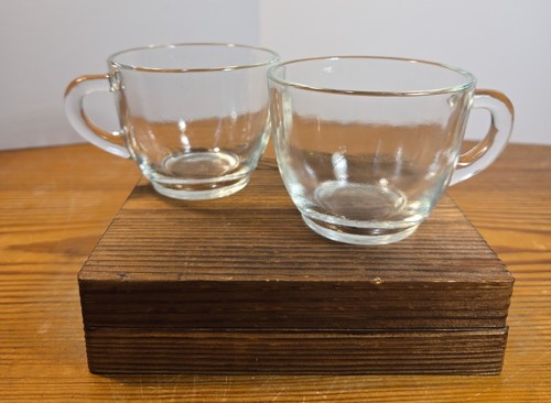 2er Set Vintage Kristall Klar Glas Rund Rand Henkel Kaffee Tee Tassen - Bild 1 von 6