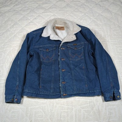 Vintage Men s Wrangler Denim Jacket Trucker Cowboy Sherpa LIned Large