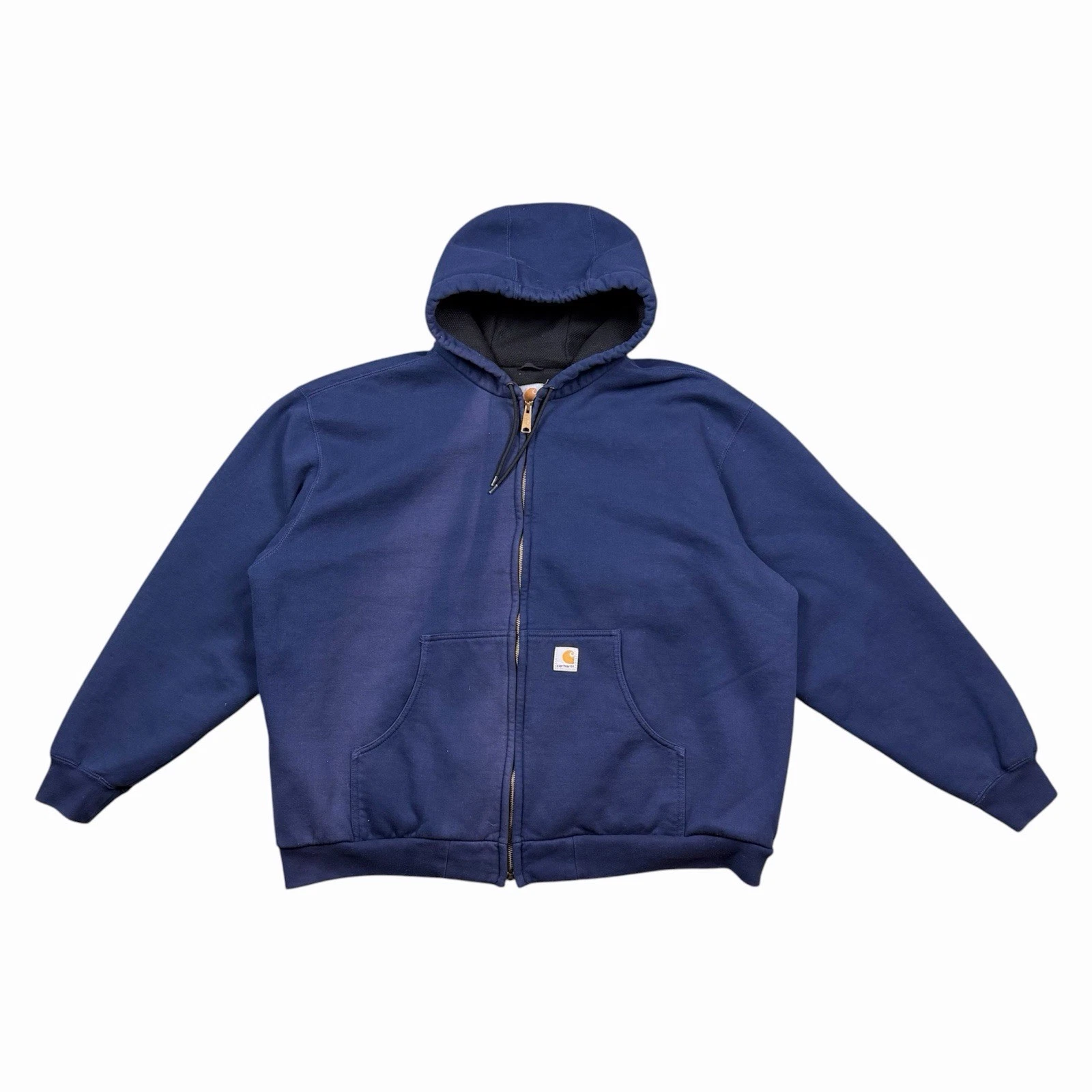Vintage Carhartt Thermal Lined Zip Hoodie Navy Workwear Jacket Mens XL/XXL