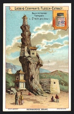 Sammelbild Liebig, Merkwürdige Bäume, Baum mit kleinen Tempeln in Ti-tsin-pu, C 
