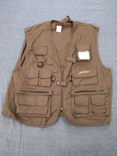 Pflueger Fishing Vest Mens 2XL Brown Multi Pocket Outdoor Utility Gear Fly