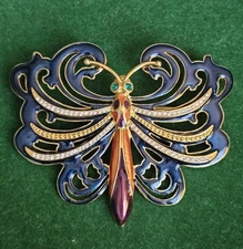 Vintage Cindy Adams Gold-tone Butterfly Brooch, Rhinestone, Enamel,  