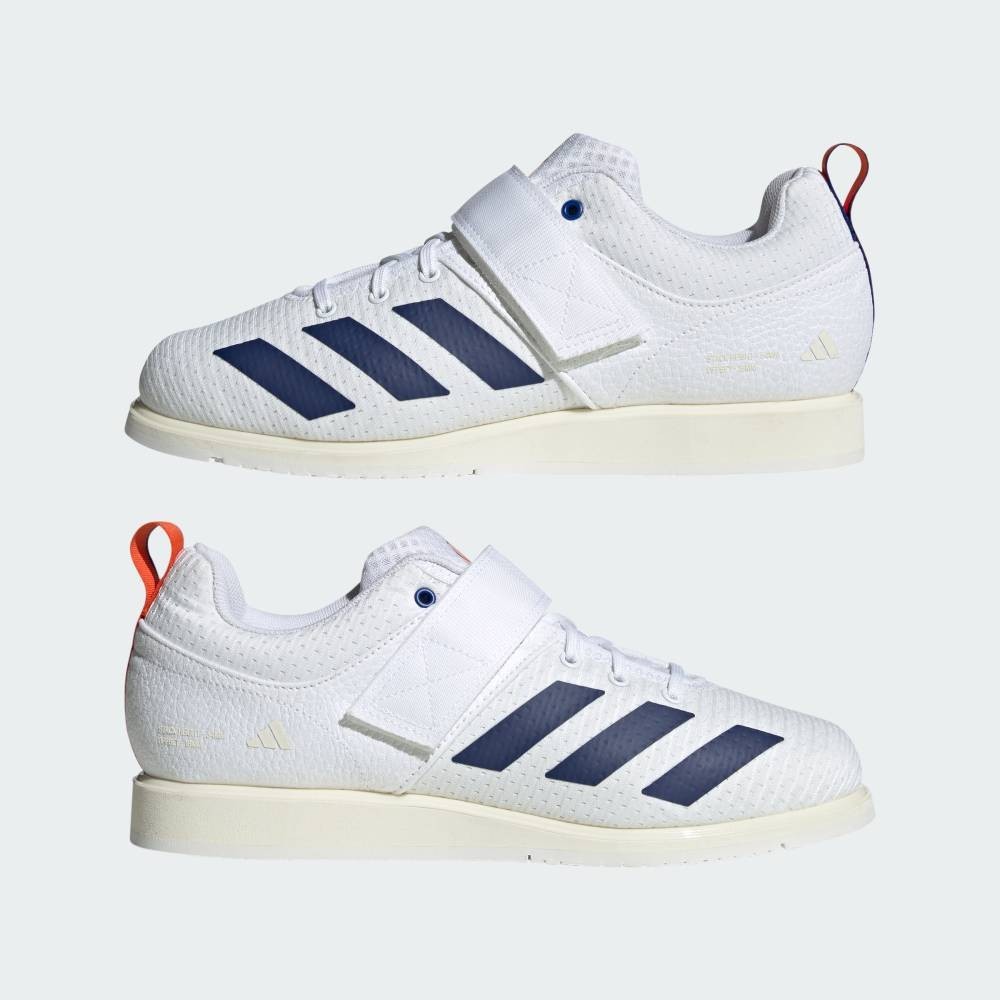 Mens Size 7 Adidas Weightlifting Shoes Powerlift 5 Cloud White Navy Blue JP9878 Adidas Powerlift 5 Mens Weightlifting Shoes White Blue  main image 4