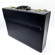 PORTER Attache Case Hand Bag Briefcase Business Bag Leather Black Gold Hardware