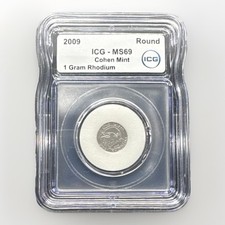 Rhodium 1 Gram Bald Eagle Round Cohen Mint  .999 ICG MS69 Graded In Mint Capsule