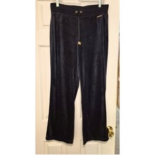 Halston Heritage Black Ribbed Velour Wide Leg Lounge Pants - Size M
