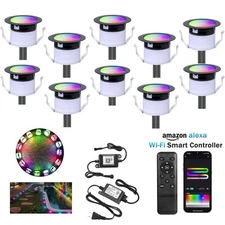 10Pack Outdoor LED Decking Lights RGB+IC Garden Step Stair Lamp Colour Changing