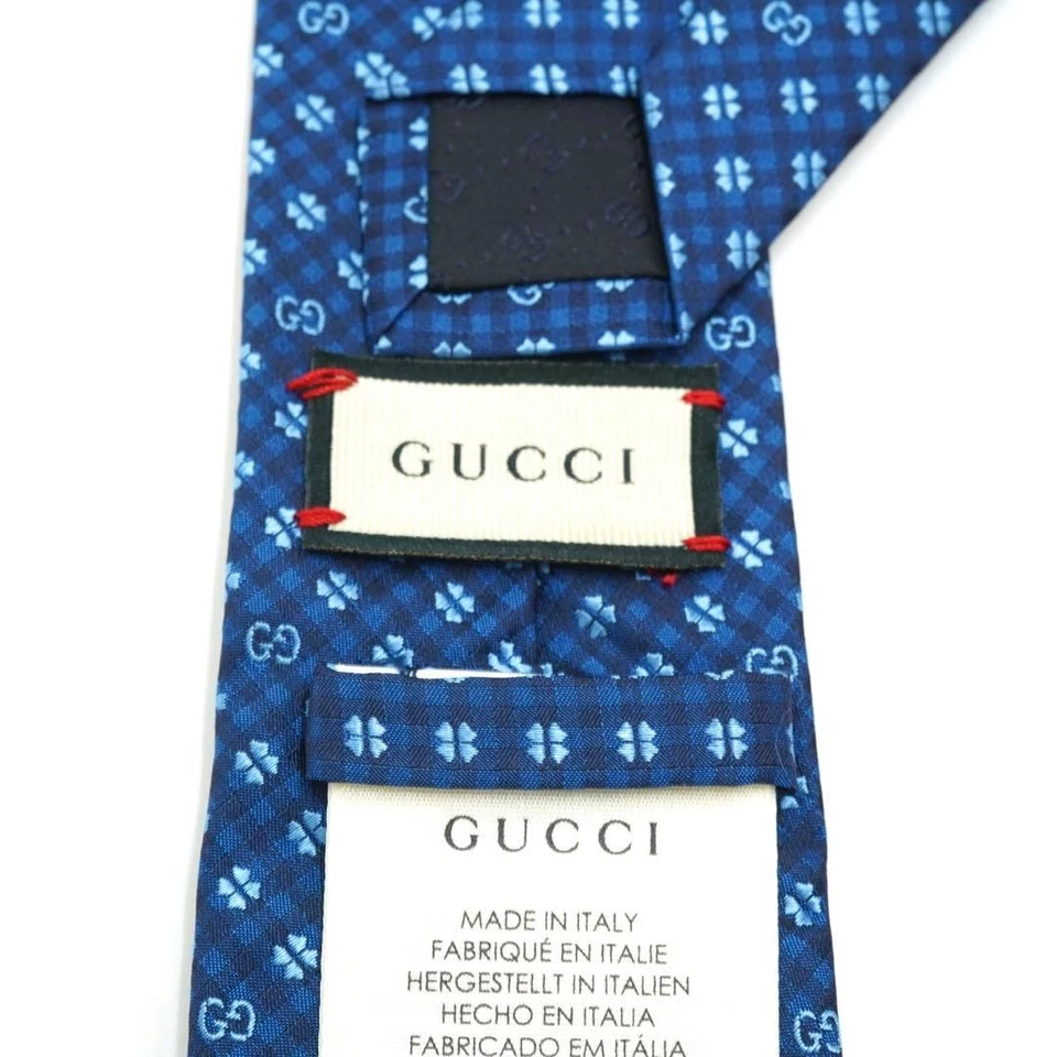 Corbata Gucci Cuello Ajustada Azul GG Logo Trébol 100% Seda Hecha en Italia Como Nueva Regalo Foto 4 de 4