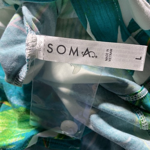 SOMA Cool Nights Short Sleeve Pajama Lounge Top LARGE Button Lush Leaves Palms - Picture 5 of 11