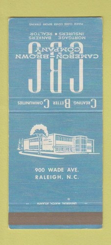 Matchbook Cover - Cameron Brown Mortgage Real Estate Raleigh NC 30 Strike - 第 1/1 張圖片