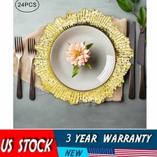 24-Piece 13" Gold Charger Plates with Textured Coral Reef Design