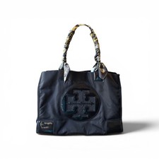 Tory Burch Ella tote bag in black nylon with patent leather details