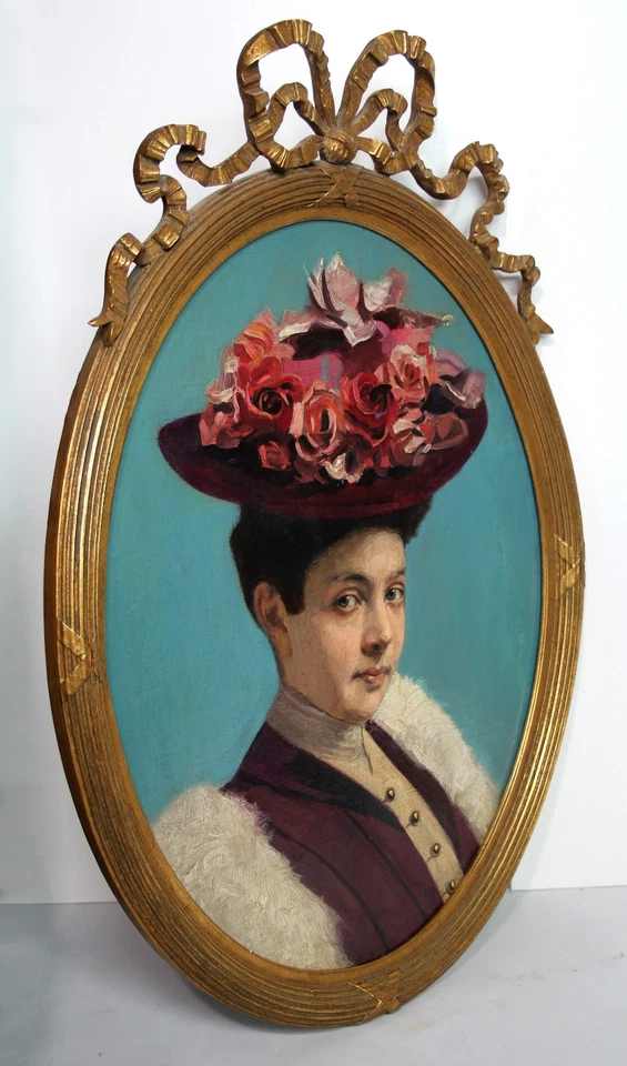 Porträt einer schicken Dame mit Hut. 19. Jhd. Schöner Rahmen - Bild 2 von 4