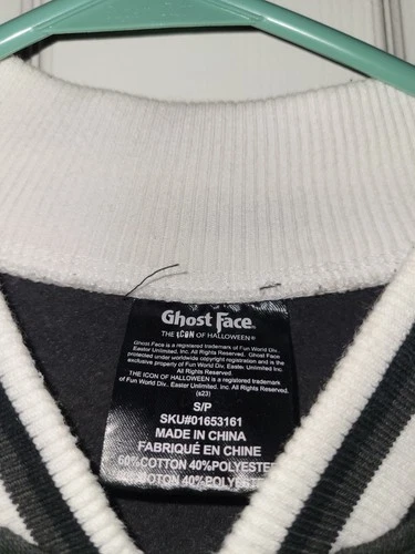 Ghost Face Icon of Halloween Varsity Jacket Black/White Snap Pockets S image 4