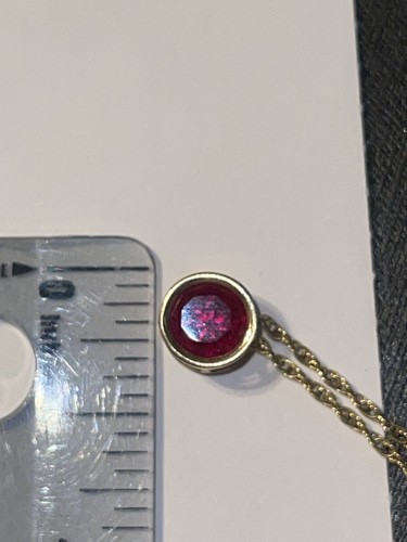 BEAUTIFUL ELEGANT 14K SOLID GOLD BEZEL SET SOLITAIRE RUBY PENDANT 20” NECKLACE - Picture 12 of 14