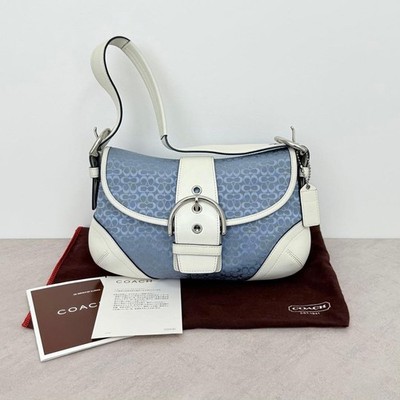 COACH Signature Soho Small Hobo Shoulder Bag Blue Canvas Leather Vintage A1856