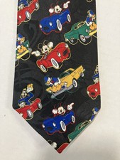 Mickey Unlimited Men's Necktie Tie Silk Mickey Mouse Goofy Donald Race Car 57"