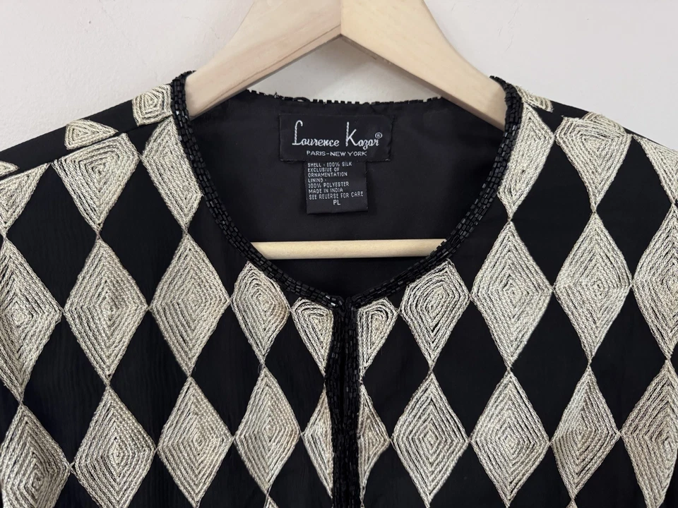 Chaqueta de Colección Laurence Kazar Negra Dorada Seda Bordada Diamante Cuentas PL Foto 2 de 4