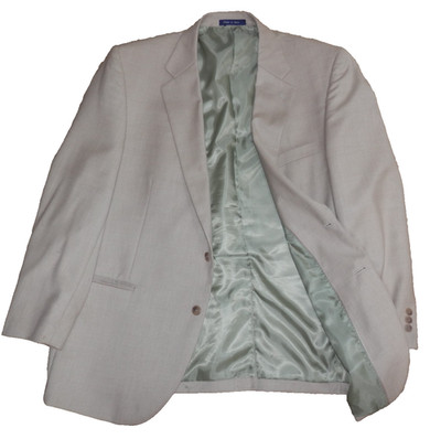 Alan Flusser Men's 46R Beige Blazer Sport Coat Suit Jacket w/ Mint Green Liner