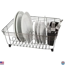 Oggi Sleek Black Steel Compact Dish Drying Rack with Cutlery Holder Durable