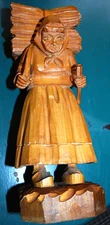 Vtg BLACK FOREST GERMANY Hand Carved Wood Sculpture WOMAN CARRYING WHEAT 10.5"