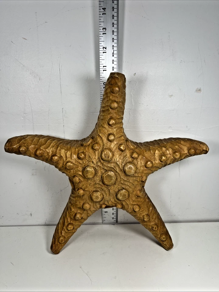 VINTAGE OLD LARGE CARVED WOOD STARFISH OCEAN BEACH PRIMITIVE - Image 2 of 4