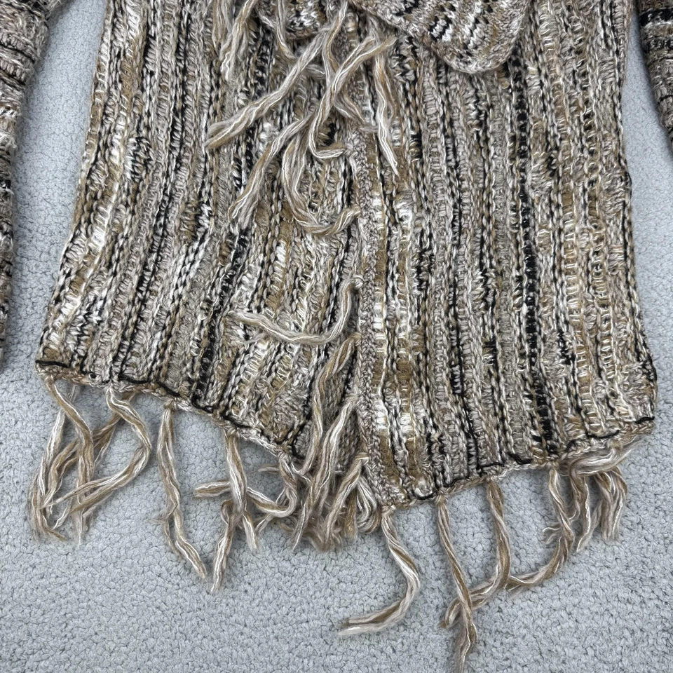 Небеса синий кардиган женщин средний бежевый бахрома открытый передняя шаль воротник богемное - Изображение 4 из 4