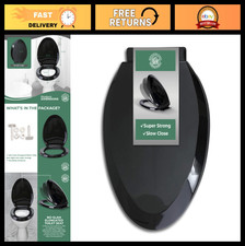 Elongated Soft Close Toilet Seat - Quiet-Close Lid, Easy Install, Black, Grip-Ti