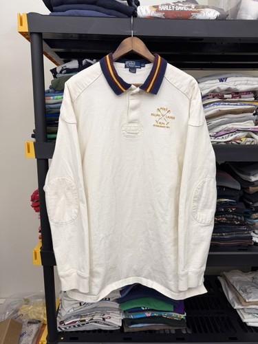 Vintage 90s Polo Ralph Lauren Long Sleeve Rugby Shirt Crest Logo Men's XL White by Ralph Lauren, Size XL, $64.95 - Photo 9