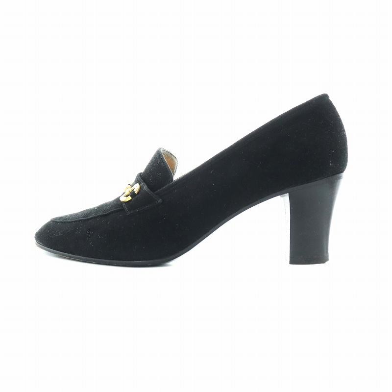 Celine Suede Pumps Horsebit Chunky Heel 23cm Black Size 36 Celine Suede Pumps Horsebit Chunky Heel 23cm Black Size 36