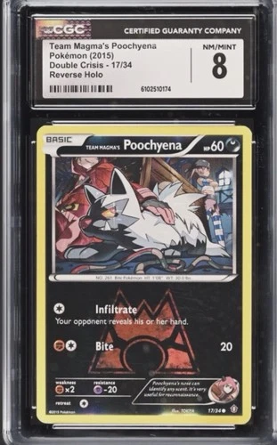 Pokemon Team Magma’s Poochyena 17/34 CGC 8 Reverse Holo Double Crisis